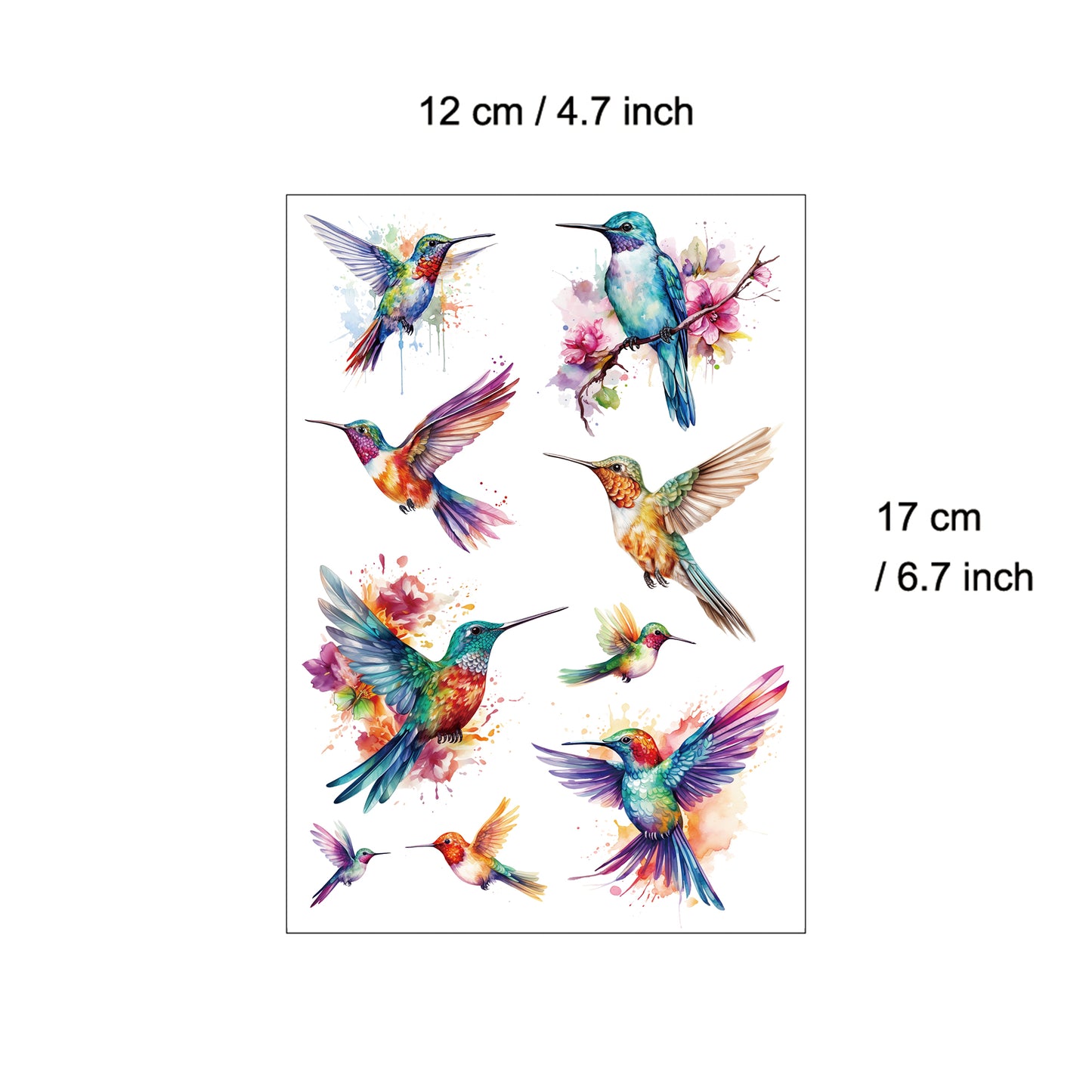 Watercolor Hummingbird Tattoo Stickers – Set of 2 | Vibrant, Temporary, and Inspiring Body Art