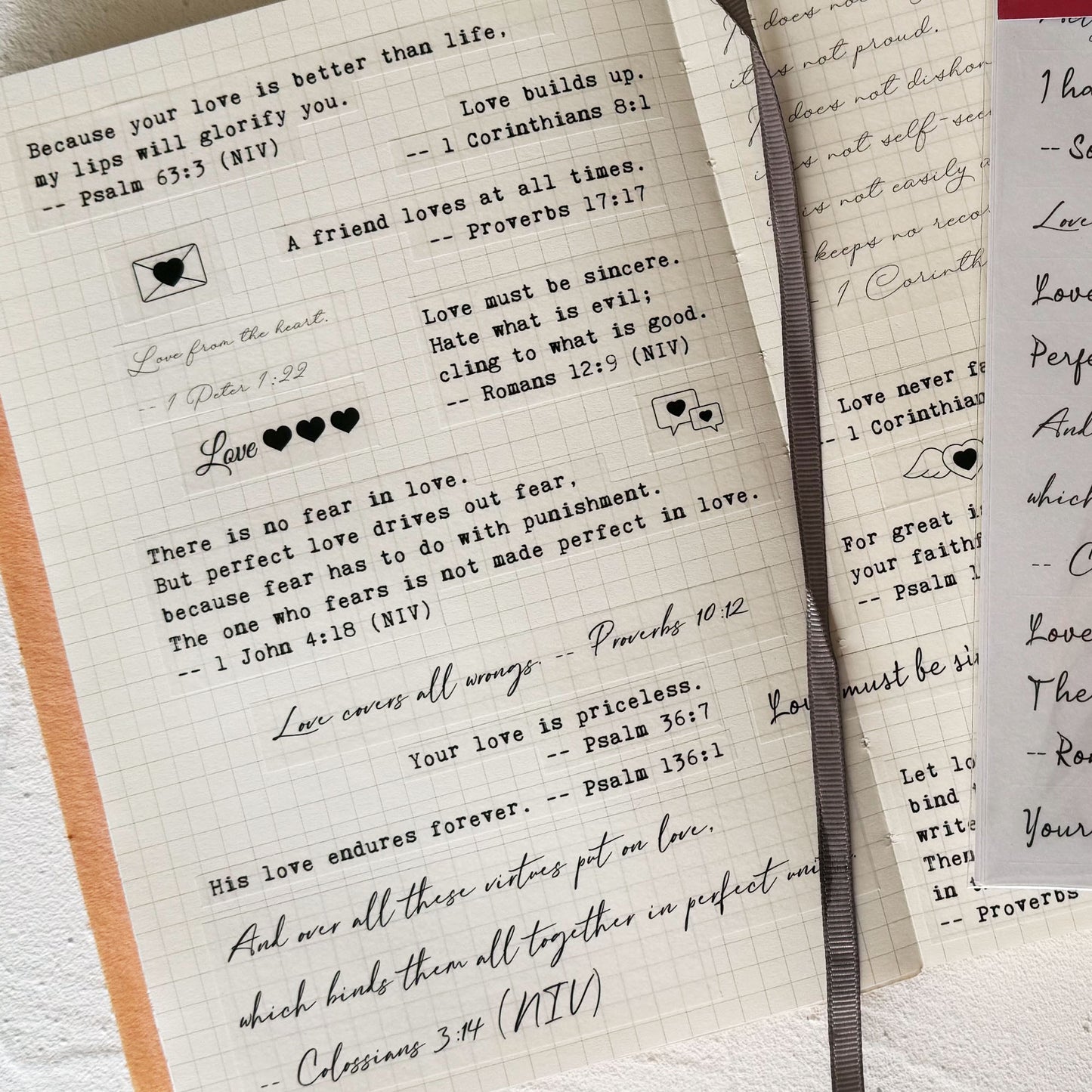 Bible Verses Planner Stickers – 4 Sheets of Love Quotes, Retro Typewriter & Hand Lettering Styles, Inspirational Christian Stickers for Journaling, Scrapbooking, Bible Study, and Crafts