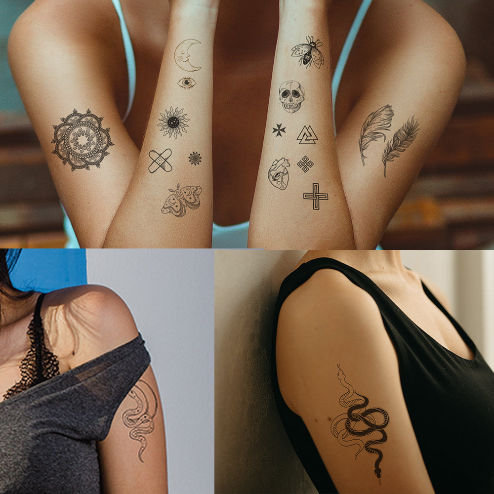 Black Elements Vintage Temporary Tattoos