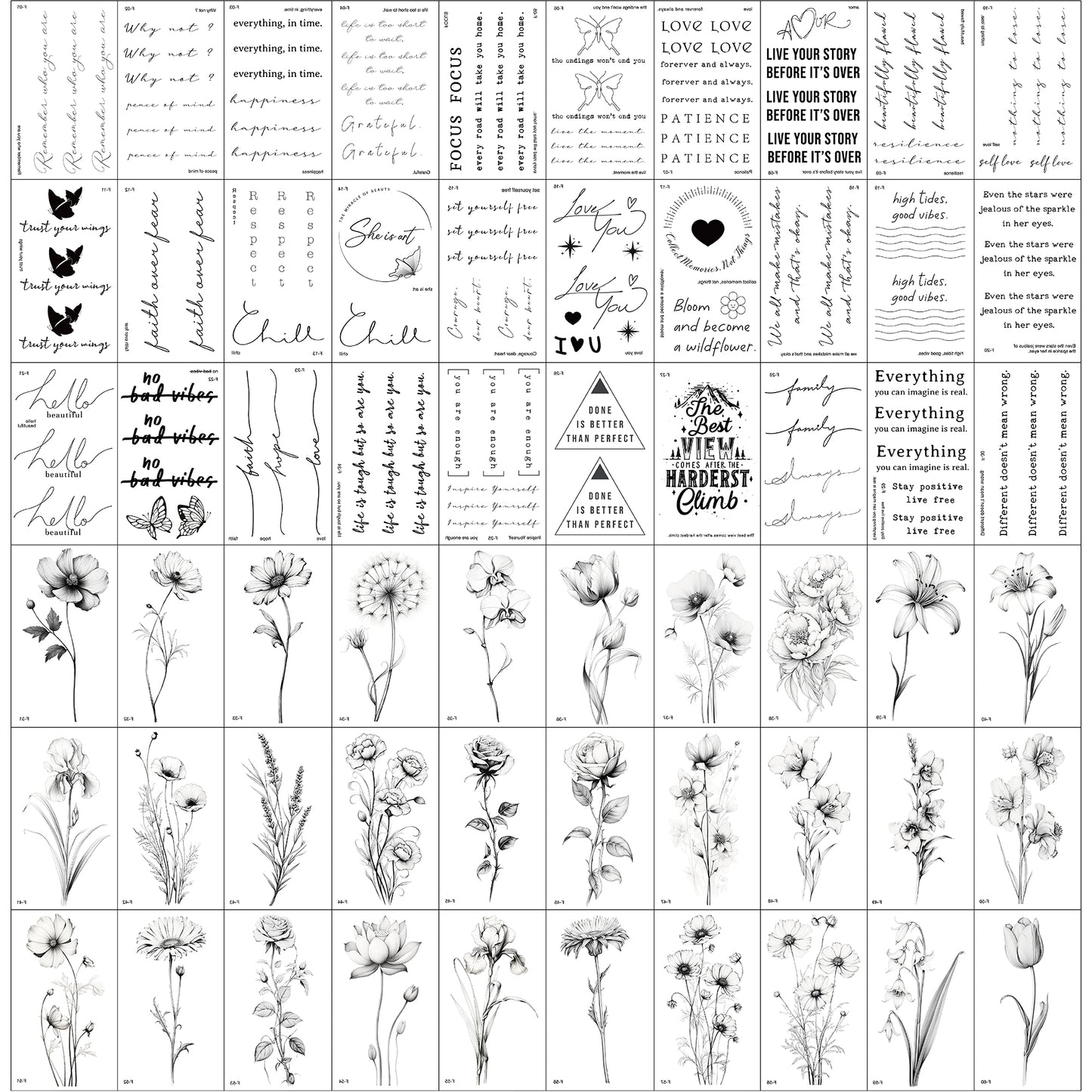 Realistic Temporary Tattoos - 60 Sheets Small Fake Tattoos Version II