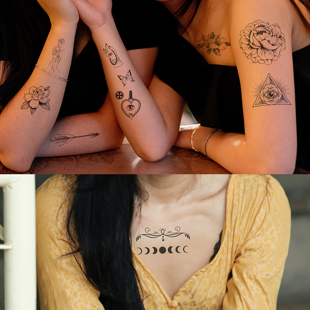 Black Elements Vintage Temporary Tattoos