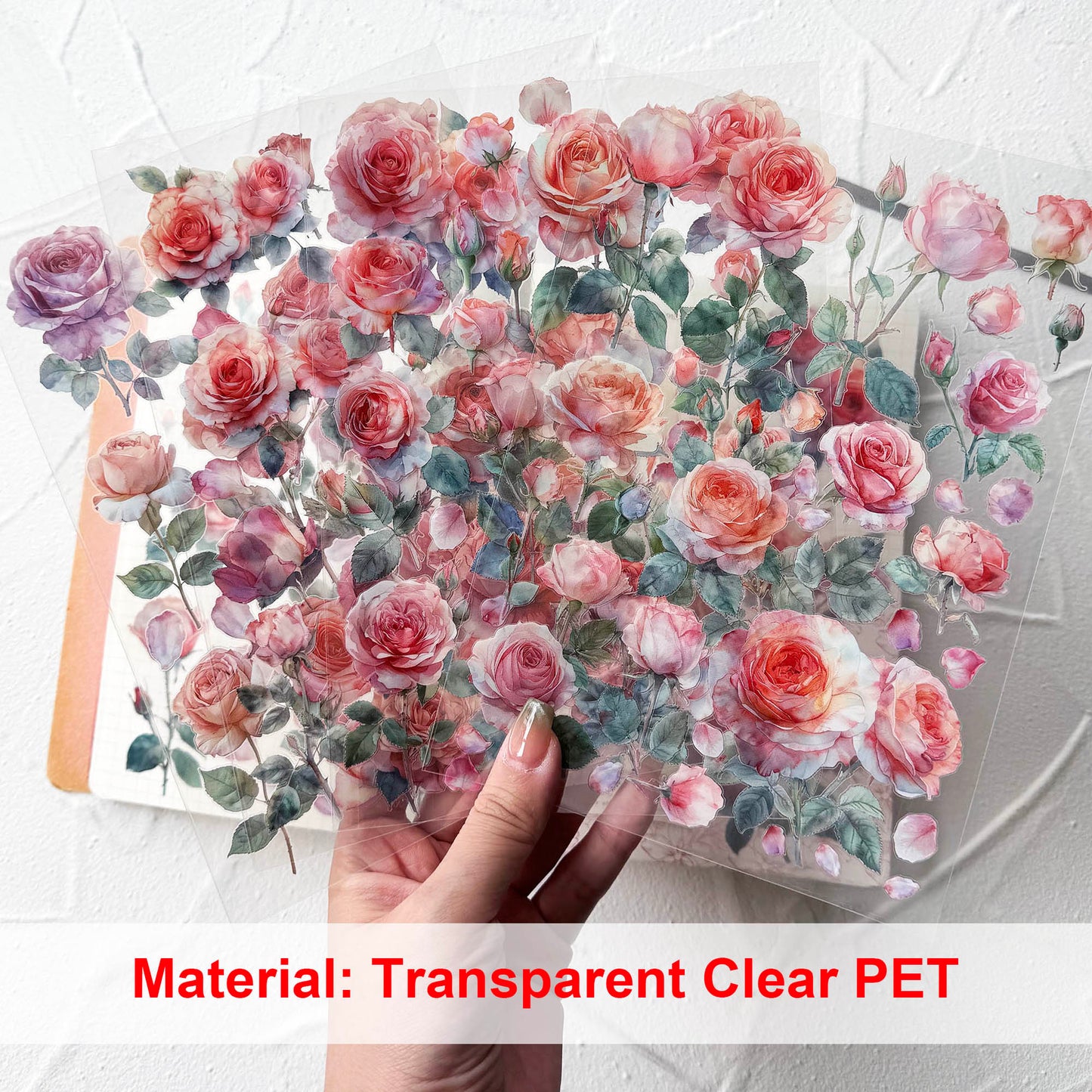 Watercolor Roses Stickers for Scrapbooking, Self-Adhesive Flowers Stickers Journal Embellishment Supplies for Art Craft Decorations