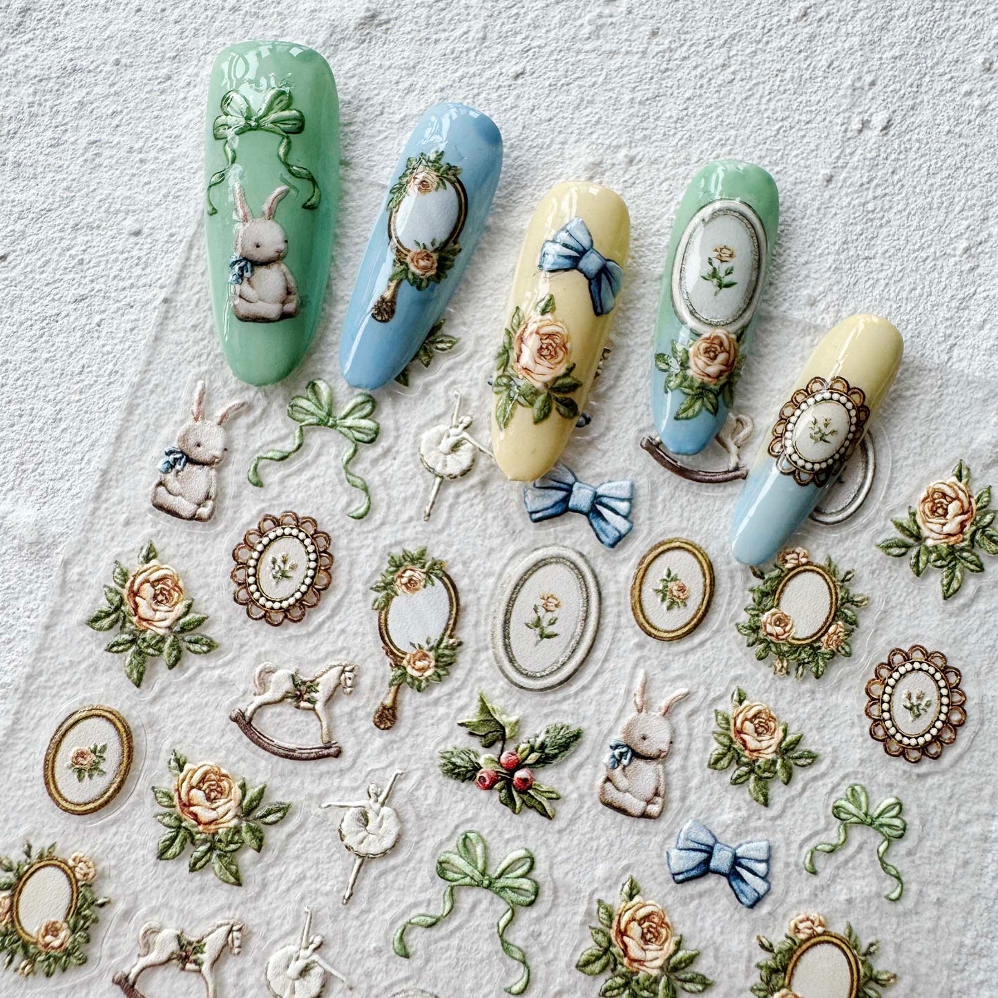 Fairytale Nail Art Stickers, Retro Vintage Vibes Cute Items DIY Stickers