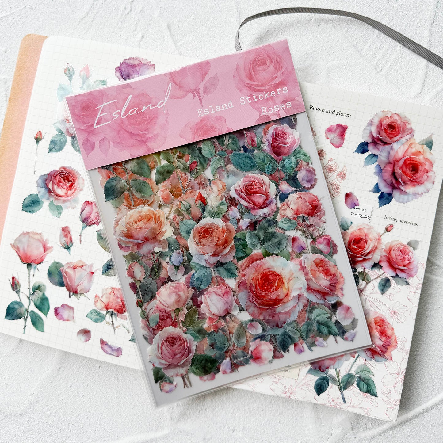 Watercolor Roses Stickers for Scrapbooking, Self-Adhesive Flowers Stickers Journal Embellishment Supplies for Art Craft Decorations