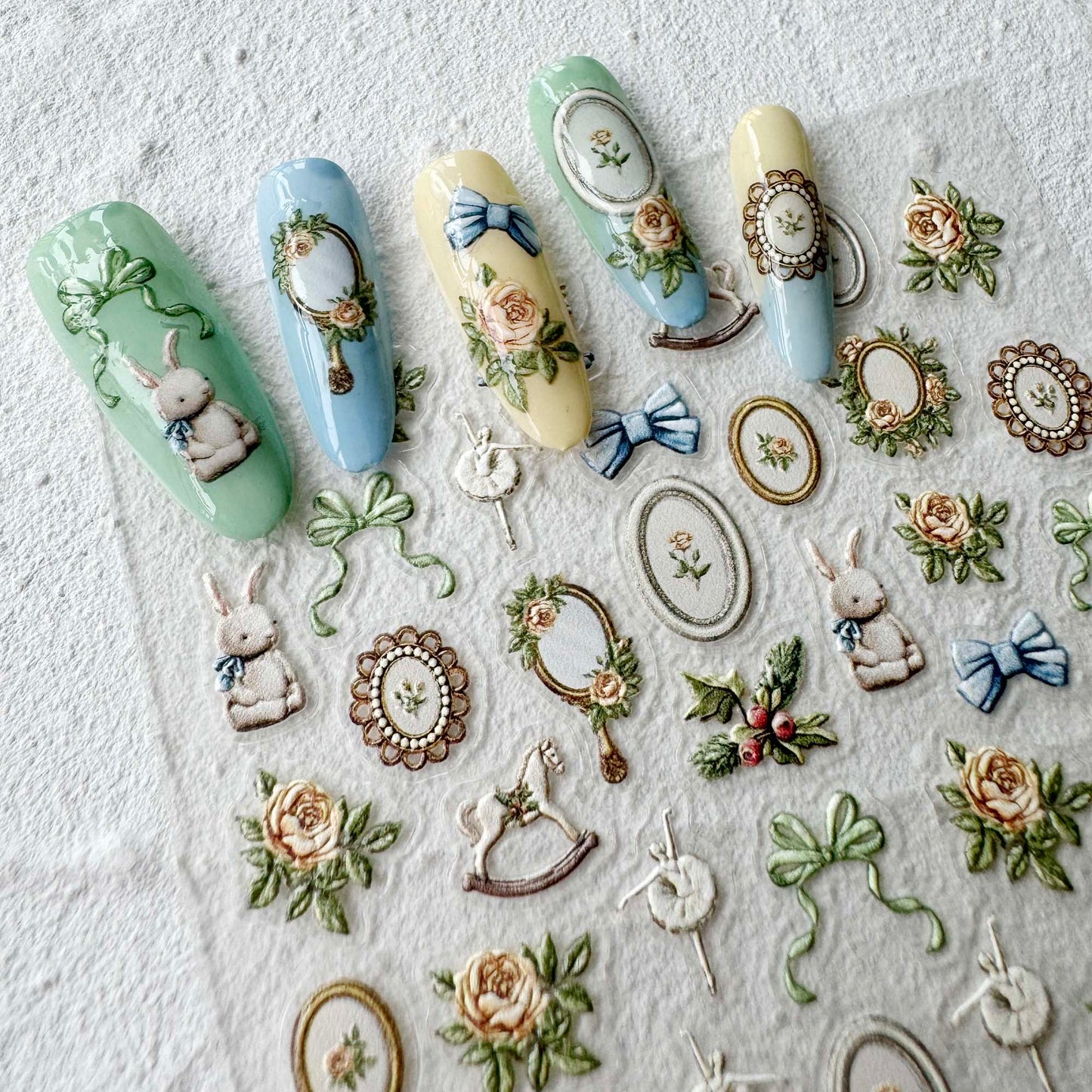 Fairytale Nail Art Stickers, Retro Vintage Vibes Cute Items DIY Stickers