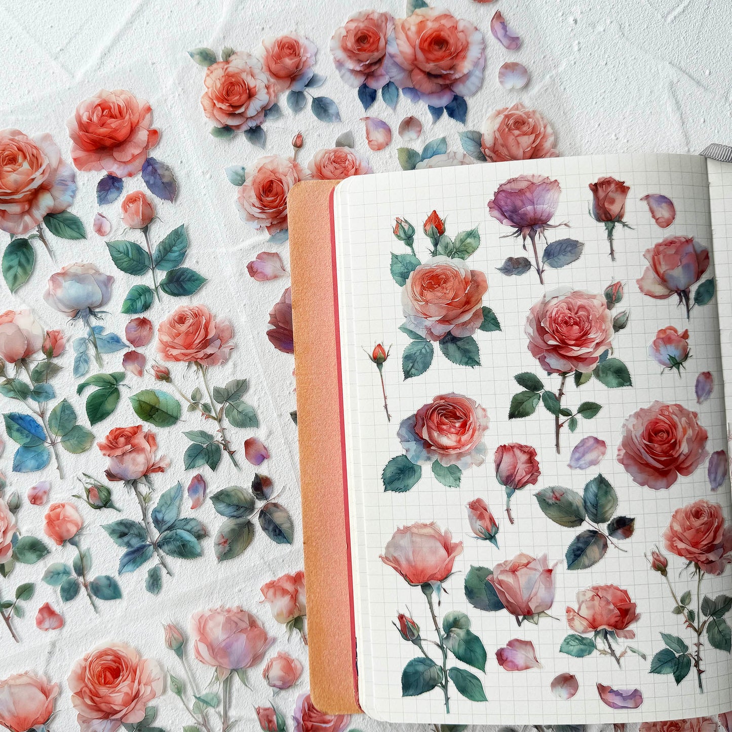 Watercolor Roses Stickers for Scrapbooking, Self-Adhesive Flowers Stickers Journal Embellishment Supplies for Art Craft Decorations