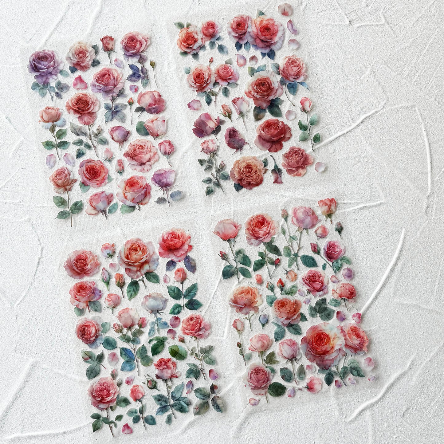 Watercolor Roses Stickers for Scrapbooking, Self-Adhesive Flowers Stickers Journal Embellishment Supplies for Art Craft Decorations
