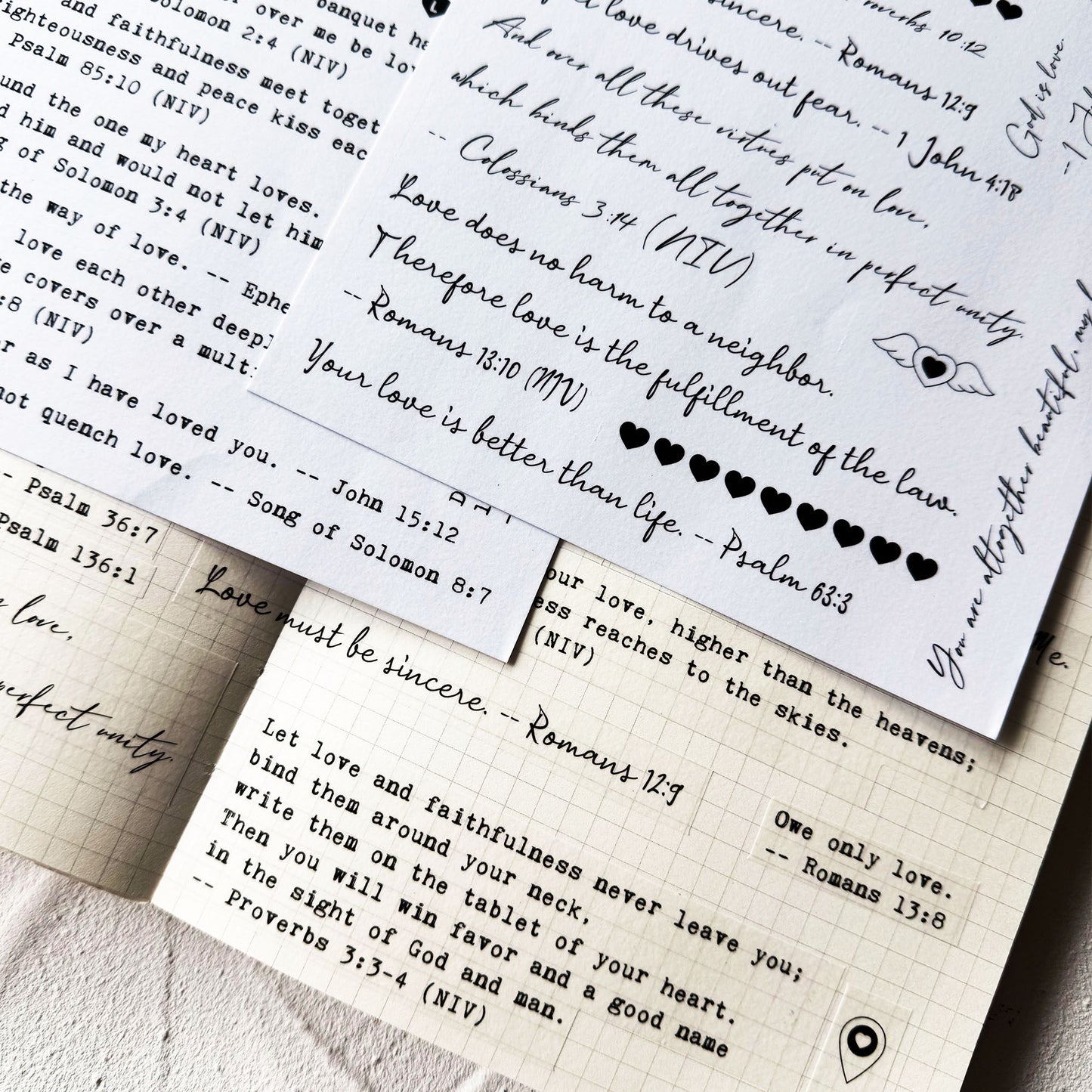 Bible Verses Planner Stickers – 4 Sheets of Love Quotes, Retro Typewriter & Hand Lettering Styles, Inspirational Christian Stickers for Journaling, Scrapbooking, Bible Study, and Crafts