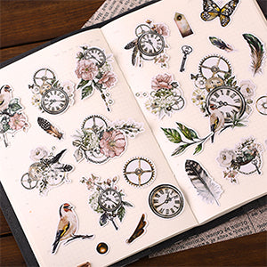 Watercolor Birds Clock Flowers Stickers