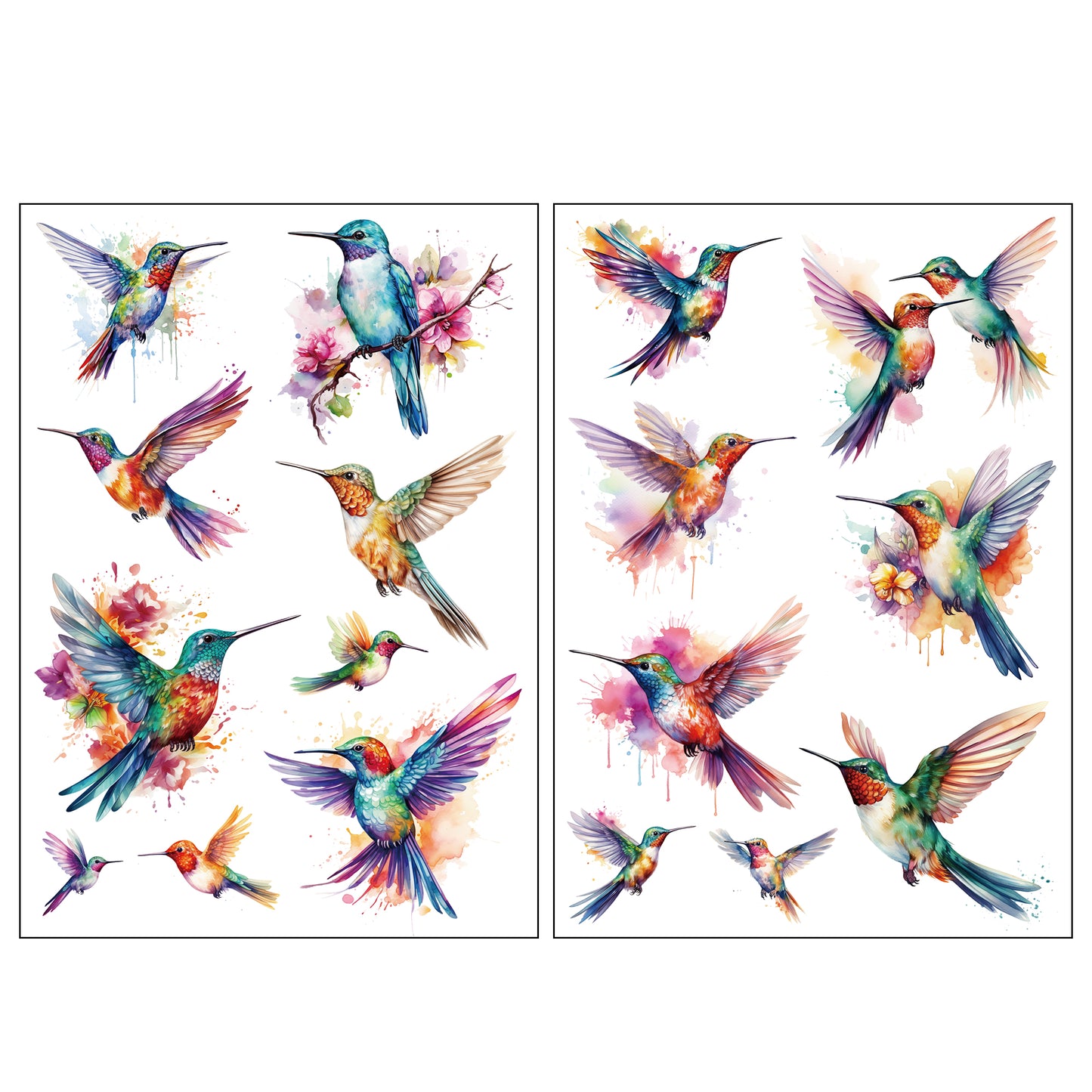 Watercolor Hummingbird Tattoo Stickers – Set of 2 | Vibrant, Temporary, and Inspiring Body Art