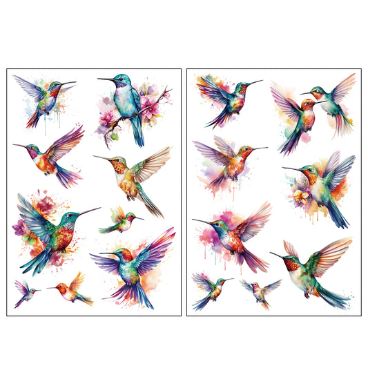 Watercolor Hummingbird Tattoo Stickers – Set of 2 | Vibrant, Temporary, and Inspiring Body Art