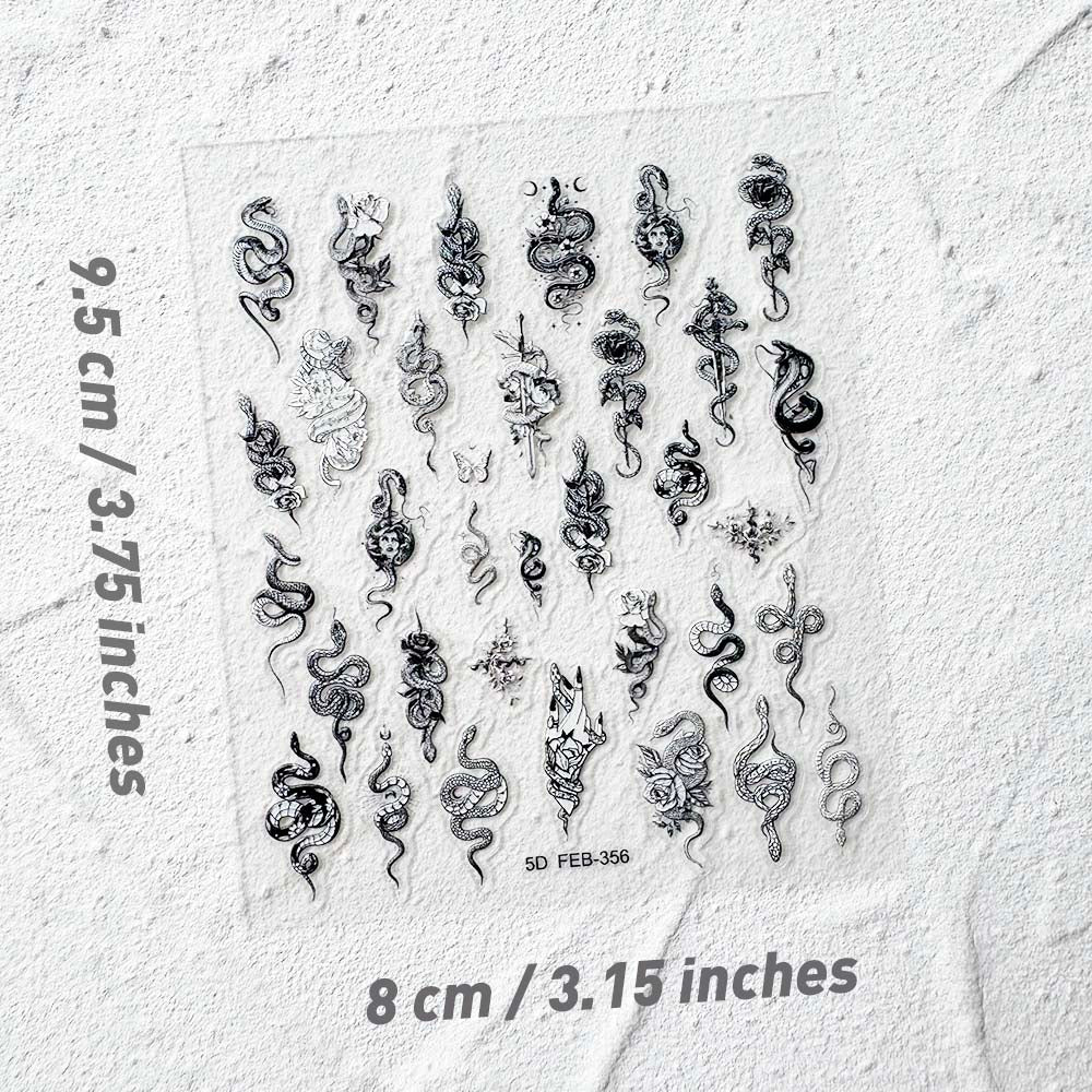 Snake and Flowers Nail Art Stickers, Snake Rose Sword Design DIY Stickers