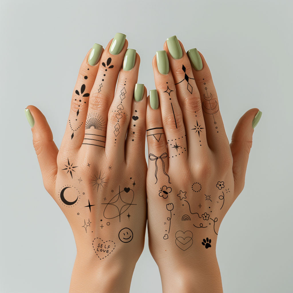 Minimalistic Black Ink Temporary Tattoos Kit Tin Box