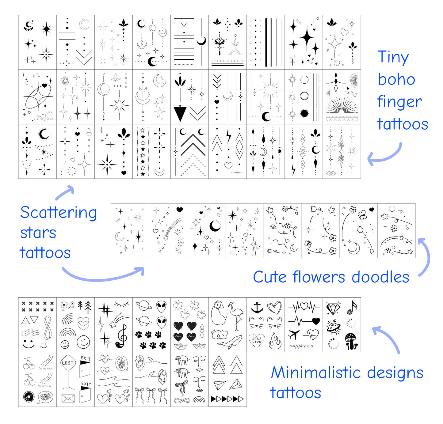 Minimalistic Black Ink Temporary Tattoos Kit Tin Box