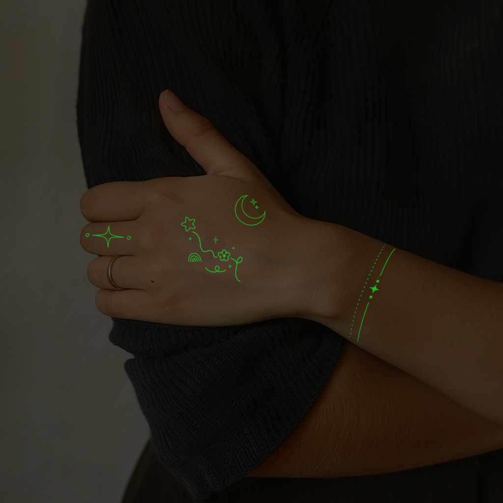 Minimalistic Luminous Temporary Tattoos Kit Tin Box
