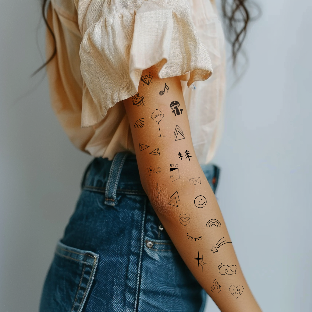 Minimalistic Black Ink Temporary Tattoos Kit Tin Box