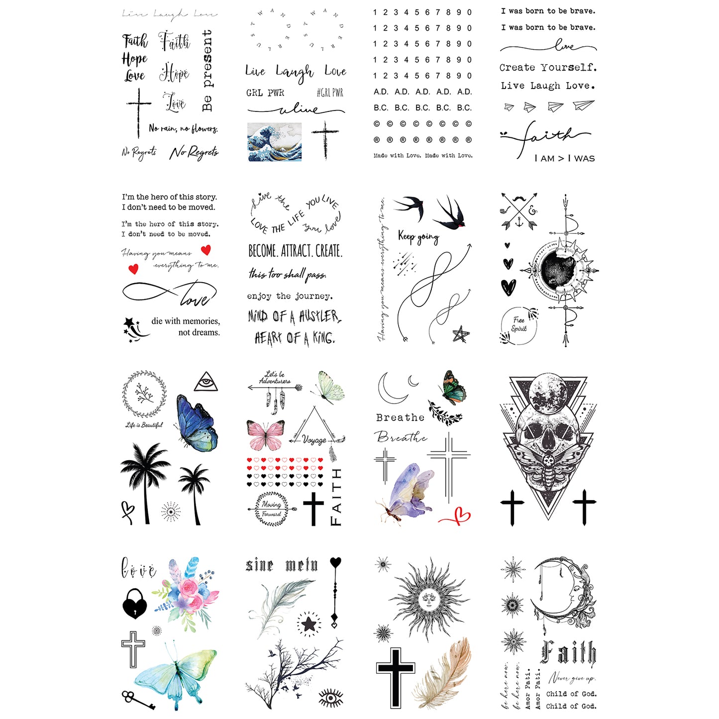 realistic temporary tattoos sheets for women and men inspirational quotes infinite love hearts boho style gothic tattoo designs