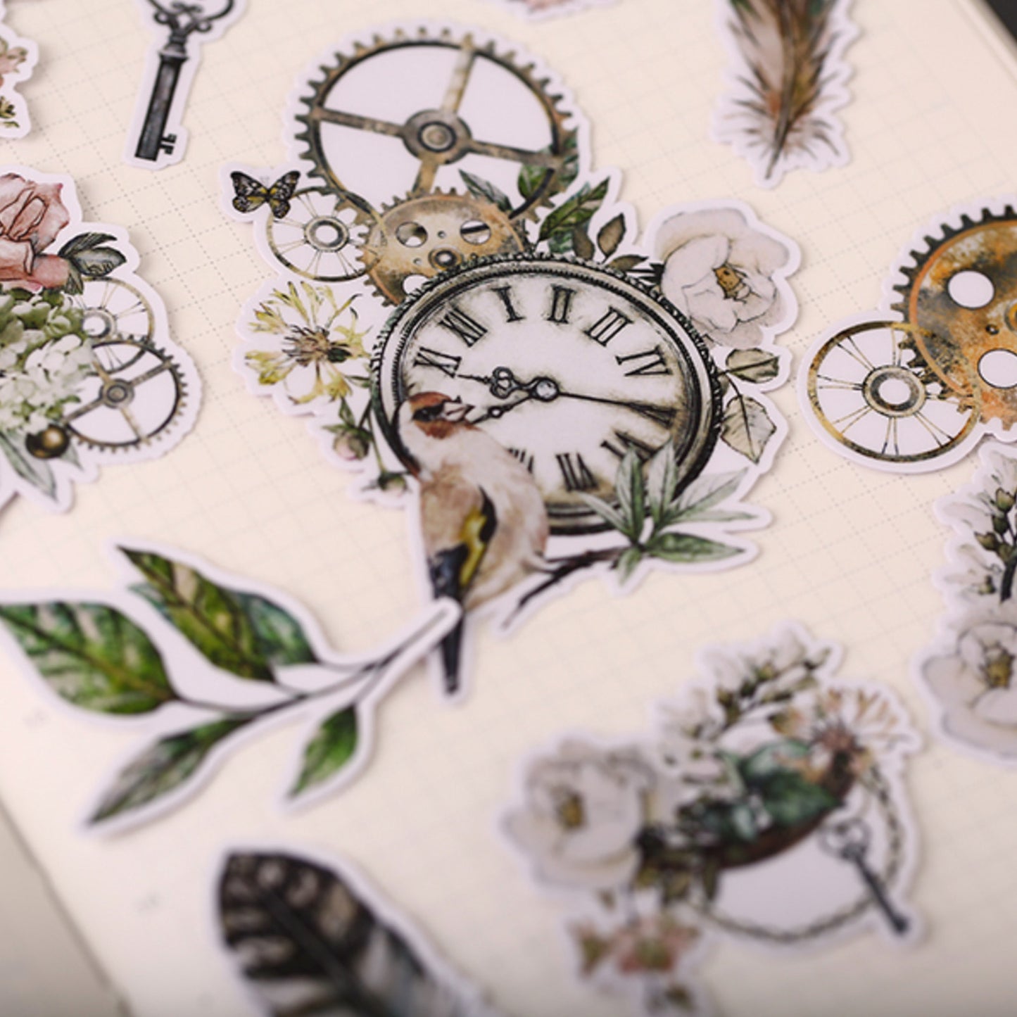 Watercolor Birds Clock Flowers Stickers