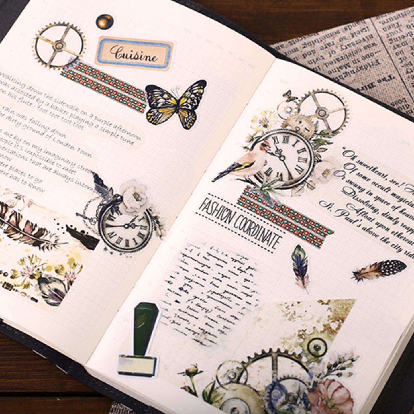 Watercolor Birds Clock Flowers Stickers