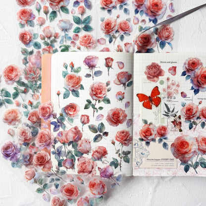 Watercolor Roses Stickers for Scrapbooking, Self-Adhesive Flowers Stickers Journal Embellishment Supplies for Art Craft Decorations