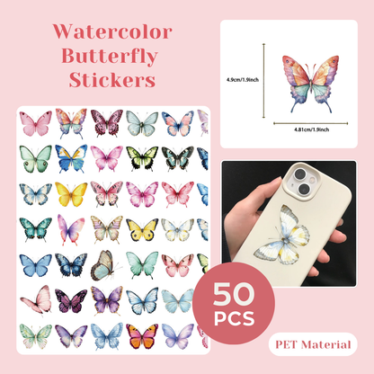 200 Pcs Clear PET Stickers - Watercolor Butterfly, Dragonfly, Hummingbirds & Sea Animals - 50 Unique Designs Per Theme - Aesthetic Stickers for Journals, Scrapbooks, Laptops & DIY Crafts