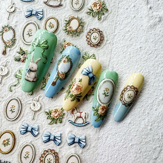 Fairytale Nail Art Stickers, Retro Vintage Vibes Cute Items DIY Stickers
