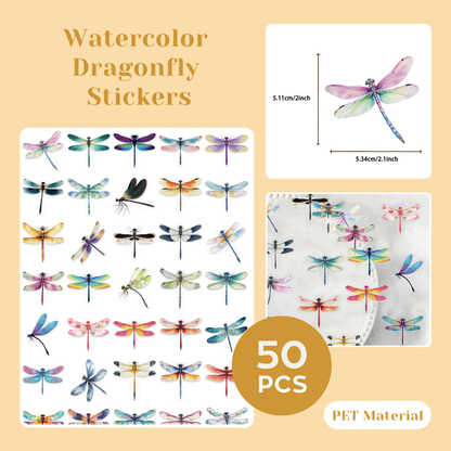 200 Pcs Clear PET Stickers - Watercolor Butterfly, Dragonfly, Hummingbirds & Sea Animals - 50 Unique Designs Per Theme - Aesthetic Stickers for Journals, Scrapbooks, Laptops & DIY Crafts