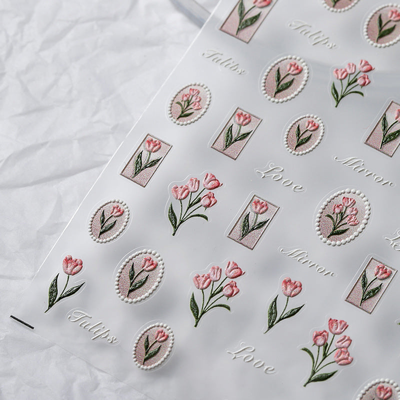 Vintage Pink Tulip 5D Nail Art Stickers