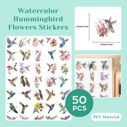200 Pcs Clear PET Stickers - Watercolor Butterfly, Dragonfly, Hummingbirds & Sea Animals - 50 Unique Designs Per Theme - Aesthetic Stickers for Journals, Scrapbooks, Laptops & DIY Crafts