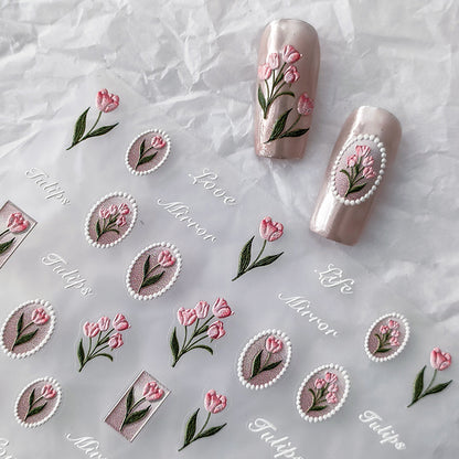 Vintage Pink Tulip 5D Nail Art Stickers