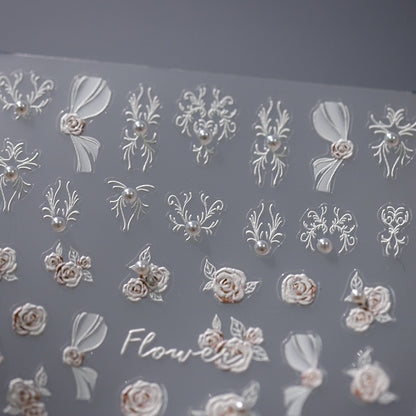 White Roses and Pearls 5D Nail Art Stickers