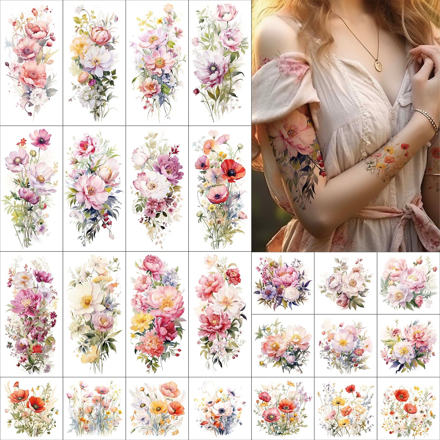 Everjoy Flower Temporary Tattoos Sleeve Sheets