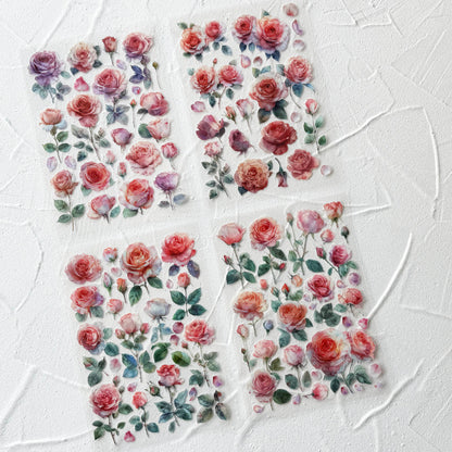 Watercolor Roses Stickers for Scrapbooking, Self-Adhesive Flowers Stickers Journal Embellishment Supplies for Art Craft Decorations