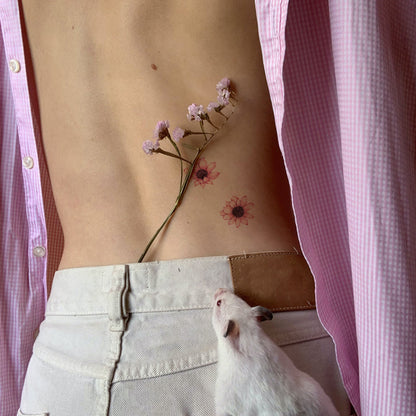 Pink flowers petals temporary tattoos on women waist back