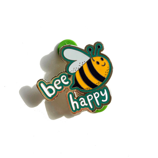 bee happy enamel pin cute kawaii backpack jacket pin label high quality green color bee pin