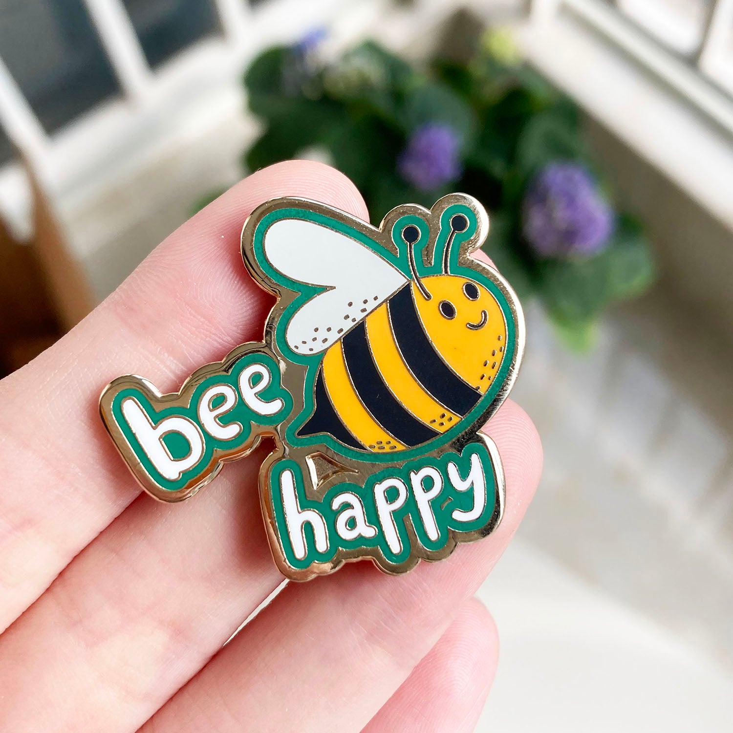 happy bee sticker - matte — rose & roo enamel pins and stickers