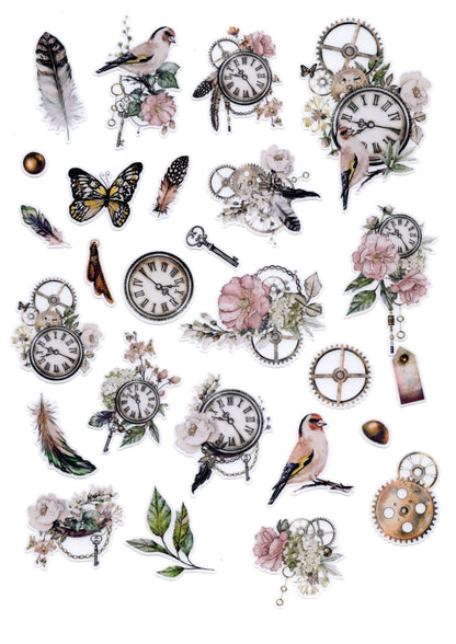 Watercolor Birds Clock Flowers Stickers