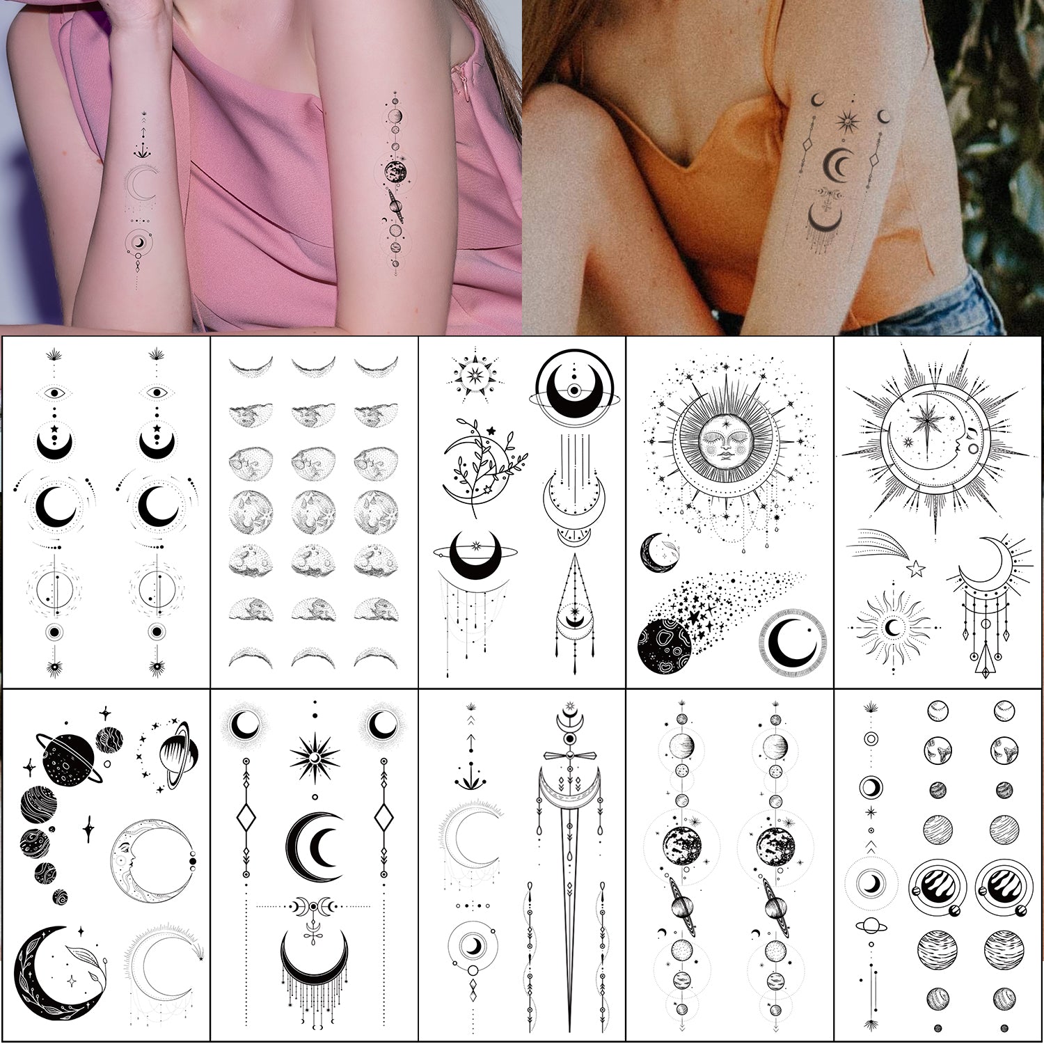 Moon Sun Stars Temporary Tattoos EverjoyLife