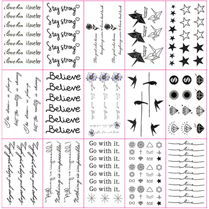 simple black birds words tattoo designs trendy sexy minimal fake tattoos meaningful words letters women tattoos