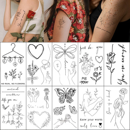 female classy sexy cute simple tattoo design small minimal self love mental health tattoos love heart flowers rose removable tattoos woman