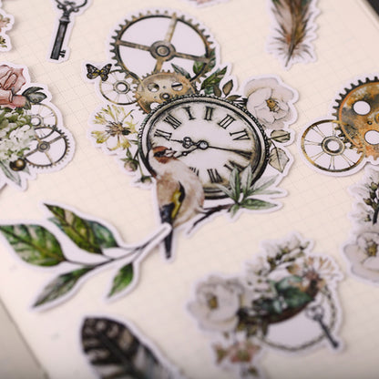 Watercolor Birds Clock Flowers Stickers